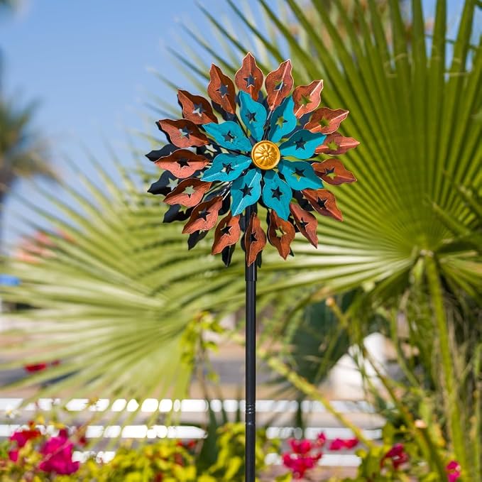 Viveta Kinetic Wind Spinner, 13" Dia Metal Wind Sculptures, 360 Degrees Rotating Windmill for Yard and Garden