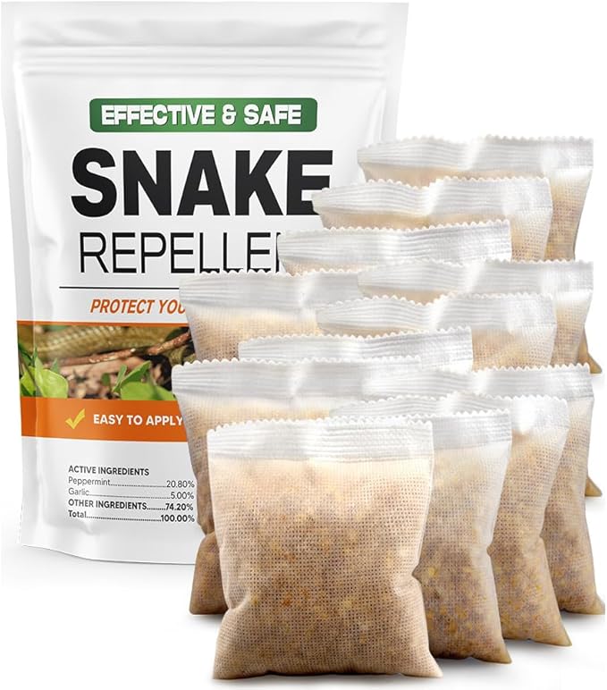 LEBMP Snake Repellent for Yard, Snake Away Repellent for Outdoors, Pet Safe Snakes Repellant, Garden Snake Deterrent, Keep Snakes Out of Backyard, Garage, House-12 Pouches