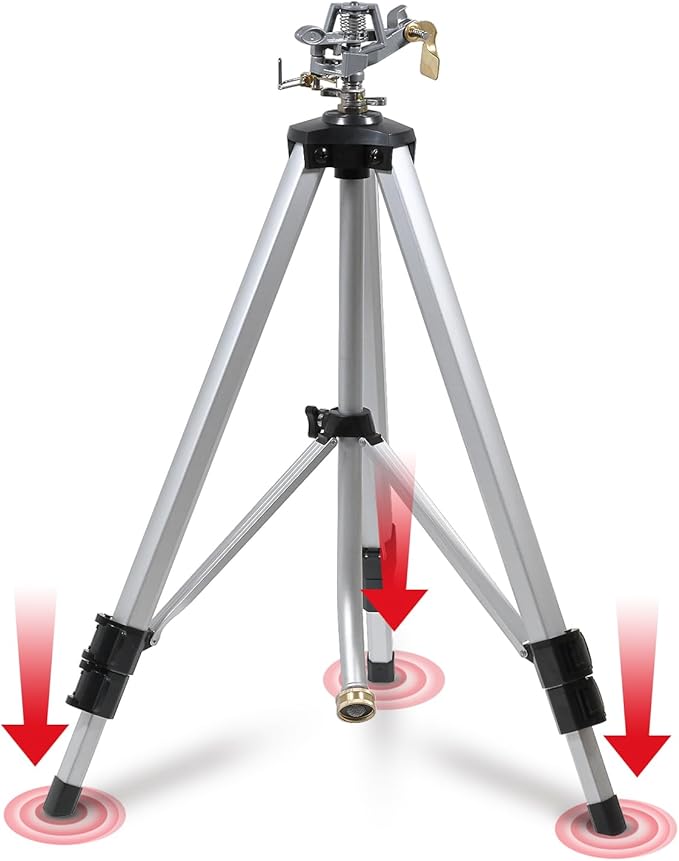 YAMATIC Impact Sprinkler on Adjustable Tripod Base, 360 Degree Large Area, Heavy Duty Adjustable Pulsator Sprinkler for Lawn, Yard and Grass Irrigation, Spray up to 20-90ft(Zinc Head)