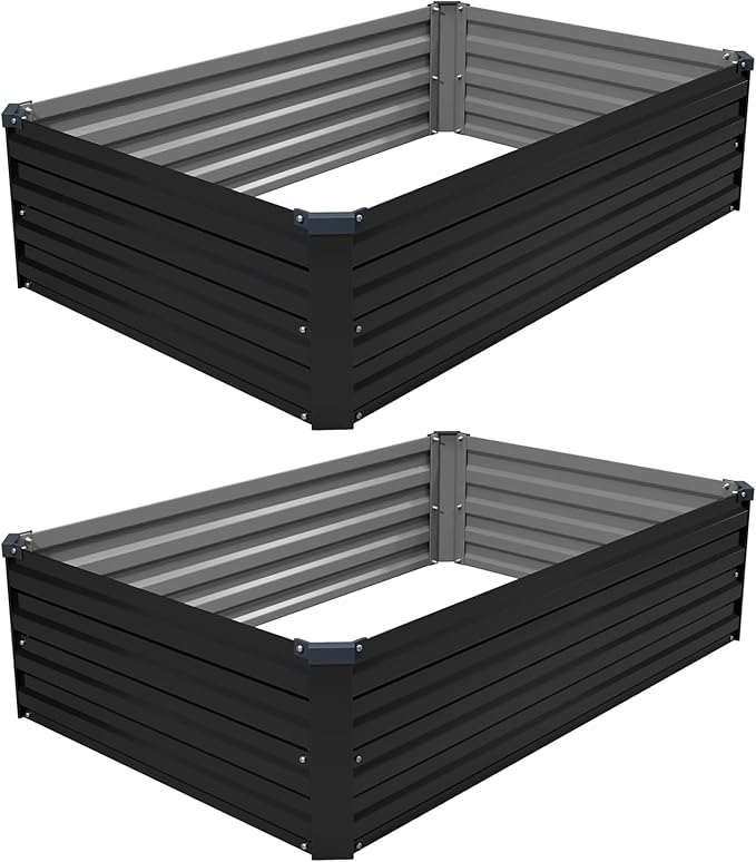 4×3×1FT(2PCS) Galvanized Raised Garden Bed Kit Metal Planter Boxes,Large Raised Garden Bed for Planting Vegetables,Flowers,Herbs -Black