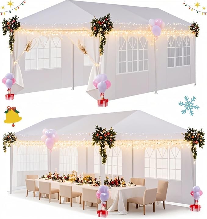 HOTEEL 10x20FT Party Tent with 6 Removable Sidewalls for Parties, Waterproof Carpas para Fiestas, Weddings, BBQ, Outdoor Large Event Canopy, Patio Camping Gazebo, White