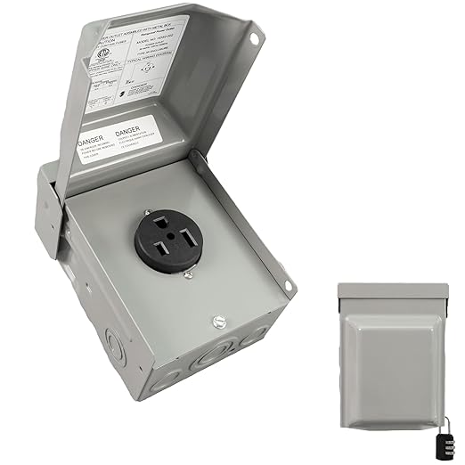50 Amp NEMA 5-50R Power Outlet Box 125 Volt, Heavy Duty Lockable Weatherproof Outdoor Electrical Panel, Outdoor Receptacle for EV RV Generator Camper Trailer Motorhome, ETL Listed, HDS2-002