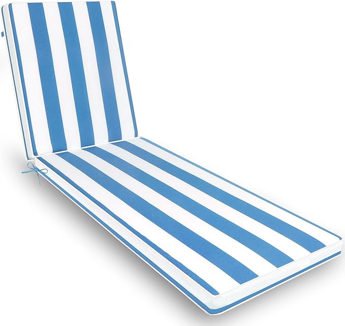 Only choice 2 Pieces Set Outdoor Lounge Chair Cushions Patio Chaise Lounge Replacement Cushions Furniture Seat Cushions (Sky Blue White Striped)