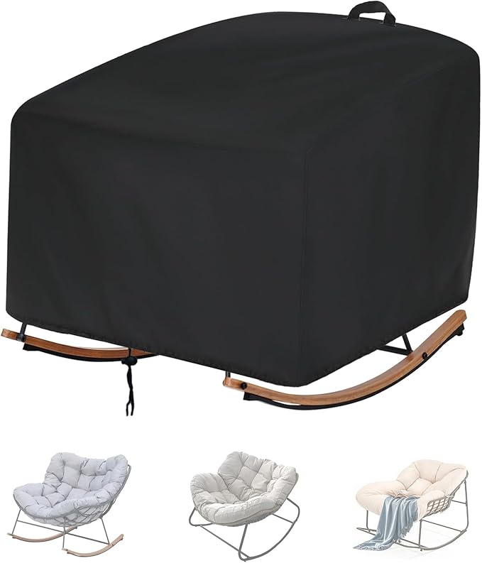 Outdoor Patio Egg Rocking Chair Cover Waterproof, Outdoor Egg Chair Cover for Oversize Rocking Chair and Rattan Wicker Papasan, 38"W x 46"D x 19"H