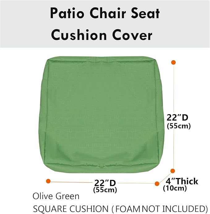 Patio Seat Cushion Covers,Washable Slip Covers Replacement,Waterproof Outdoor Furniture Chair Cushion Pillow Seat Cover for Couch,Garden,Sofa,Olive Green,22"×22"×4"(4 Covers Only)