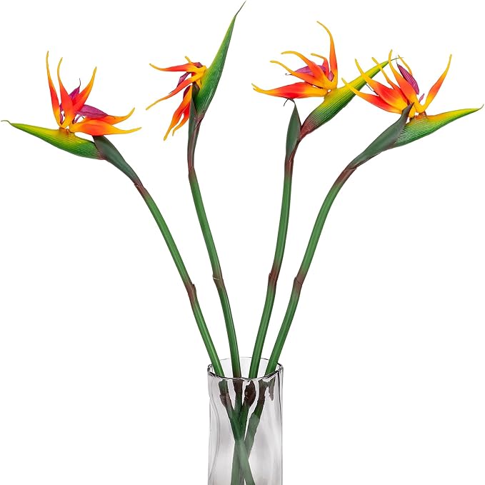 4 Pcs 33.5inch Artificial Birds of Paradise Plant Faux Birds of Paradise Stems Long Stem Fake Tropical Plants for Wedding Party Home Table Centerpiece Indoor Outdoor Vases Decor (Orange)
