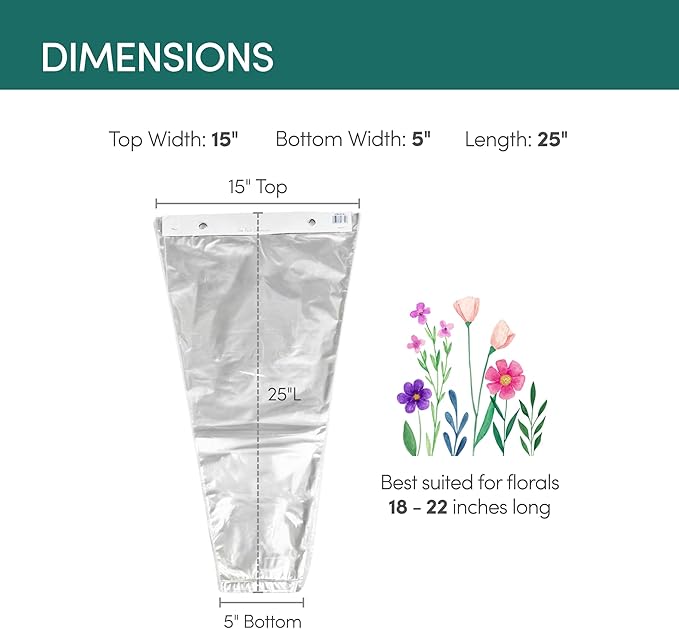 Holiday Designs - 1000 Pcs Bottom Sealed Clear Bouquet Sleeves - Waterproof Floral Wraps for Fresh Flower Arrangements - 1.2 Mil Thick (15” x 25” x 5”) - 10 Packs of 100
