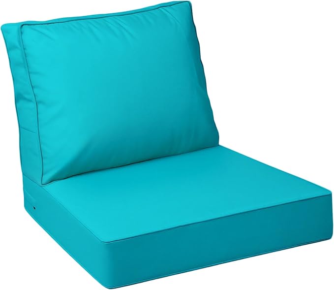 AAAAAcessories Outdoor Deep Seat Cushions with Double Welted Pillow, Waterproof, Fade-Resistant Patio Furniture Replacement Cushions, 24" x 24" x 5" + 24" x 19", Turquoise Blue