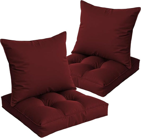 22x22 Waterproof Outdoor Chair Cushions Set of 2, Patio Cushions for Outdoor Furniture Water-Resistant & Fade-Resistant, Deep Seat & Back Cushion for Chair Sofa (Red)