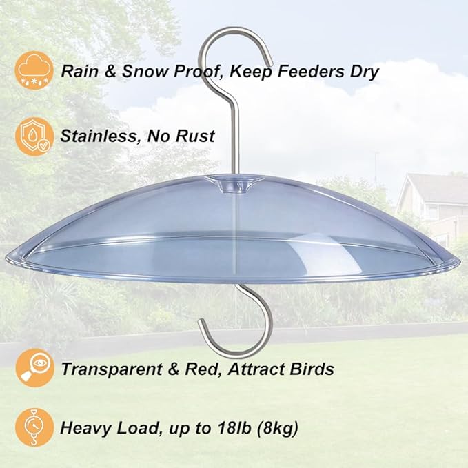 8" Mini Rain Cover for Bird Feeder/House - ‌Small Protective Dome Guard Against Rain/Snow/Sun - Clear Translucent Plastic - Dia. 20CM
