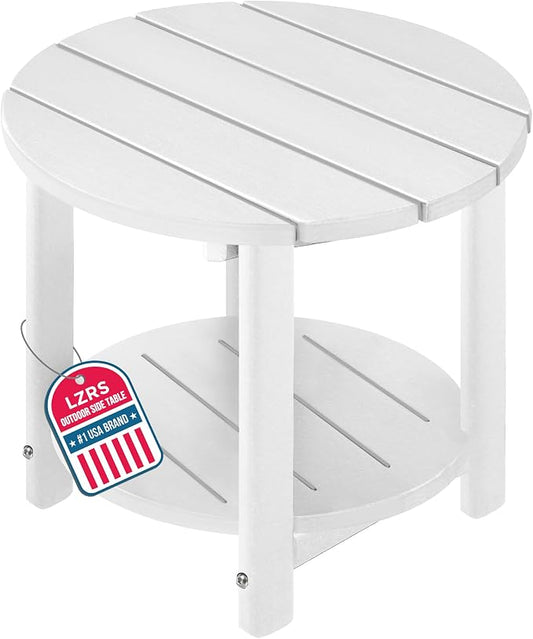 LZRS Adirondack Side Table Double End Table, Outdoor Coffee Tables for Patio, Backyard,Pool, Indoor Companion, Easy Maintenance & Weather Resistant(White)