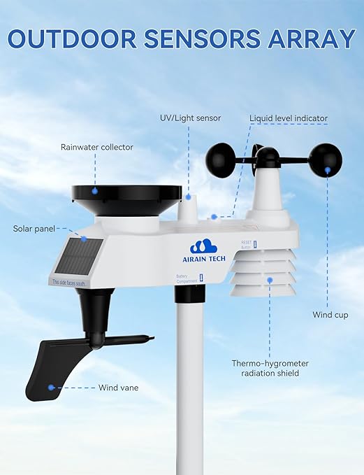 14-in-1 Wireless Weather Station with Outdoor Wireless Sensor,Radio-Controlled Clock,Rain Gauge,Wind Speed/Direction,Moon Phase,Wind Chill Index,Outdoor Dew Point,Barometer(NO WiFi)