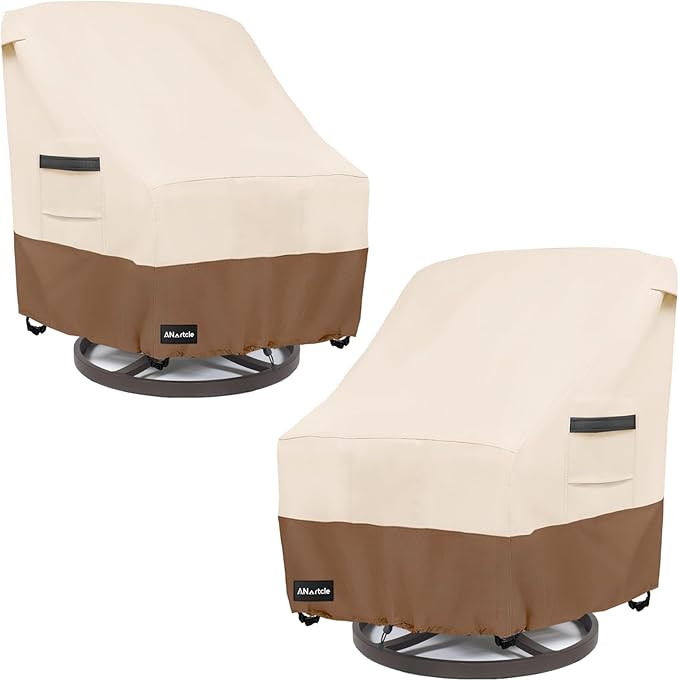 ANartcle Outdoor Swivel Lounge Chair Cover 2 Pack,Waterproof Heavy Duty Lawn Patio Chair Covers,Patio Swivel Chair Covers for Outdoor Furniture (33 W x 35 D x 38.5 H inches) Beige&Brown