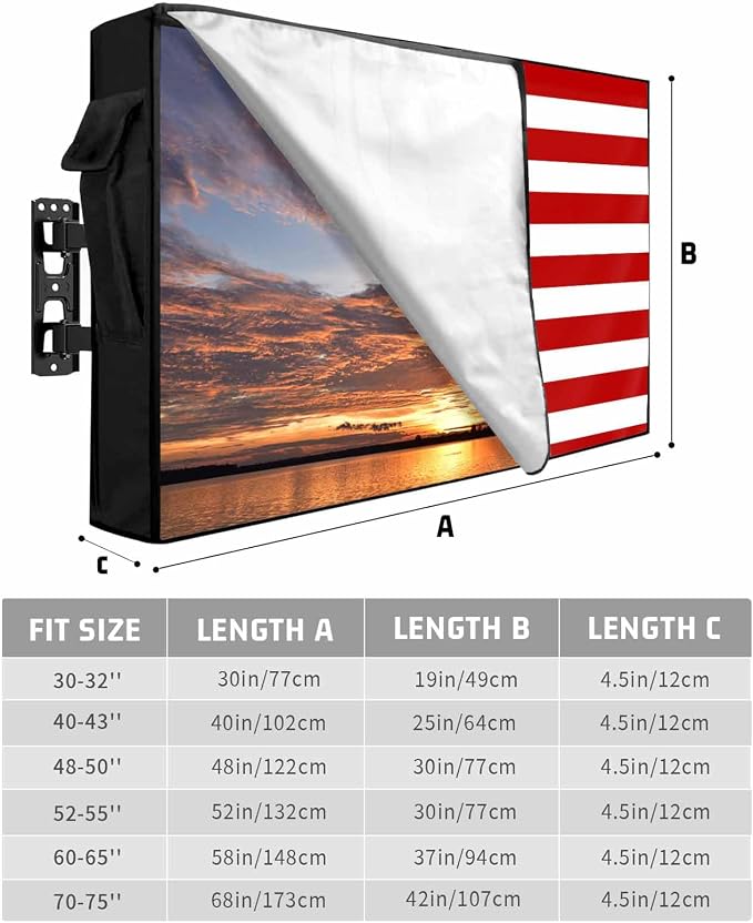 American Flag Outdoor TV Cover - 30-32 Inch Weatherproof, USA Flag Waterproof TV Enclosure with Zipper & Roll Up Front Flap