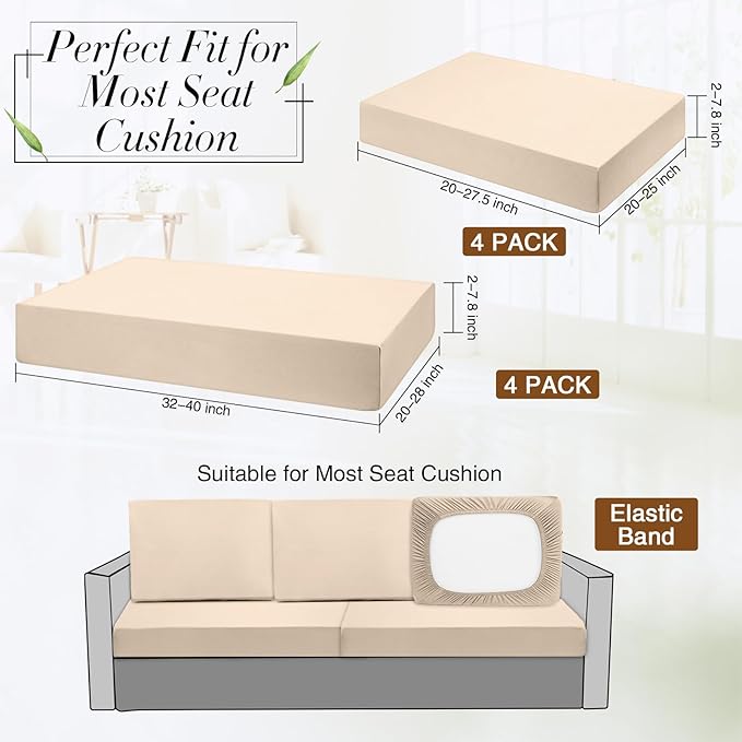 Newwiee 8 Pcs Stretch Patio Outdoor Cushion Covers Replacement for 4 Backrests and 4 Patio Cushions Covers, Waterproof Couch Sofa Slipcover Furniture Protector, Thin Fabric Breathable(Beige)
