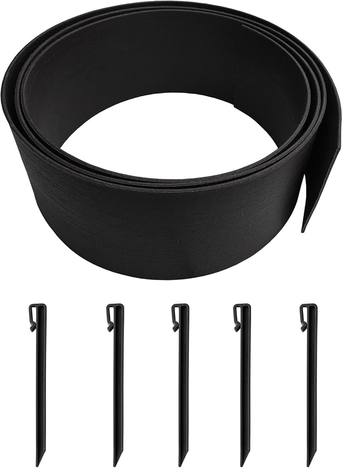 10FT Black Landscape Edging Coil Kit 4 Inch High,Terrace Board with 5pcs 10-inch Spikes