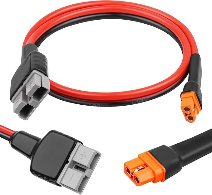 XRDS -RF 10AWG Anderson SB50 to XT60i Female Cable, 2FT Tinned Copper Power Wire for Lithium Batteries, Solar Generators, Inverters, 12V/24V DC Systems
