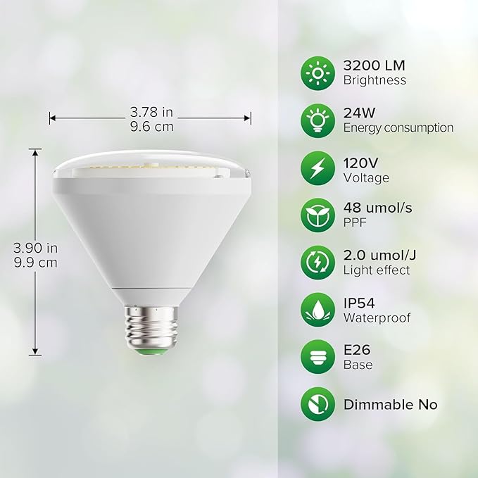 SANSI 250W Equivalent LED Grow Light Bulb, BR30 24W 3000K 5000K Red 660nm Infrared 730nm Full Spectrum Grow Bulb, IP54 Waterproof Grow Light for Indoor Outdoor Plants