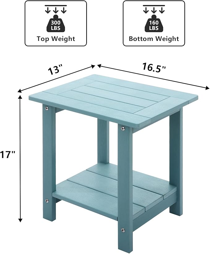 Meluvici Double Adirondack Side Table Weather Resistant, Outdoor Rectangular End Table for Adirondack Chair, Aruba