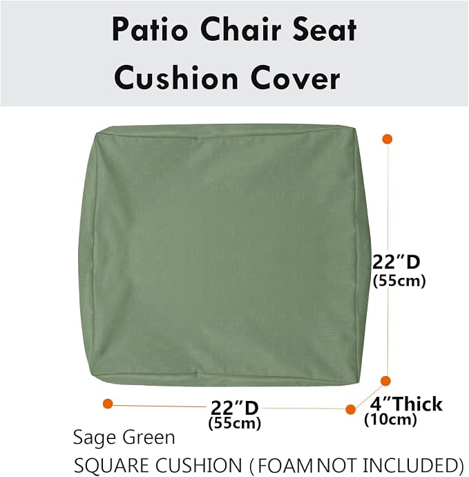 Patio Seat Cushion Covers,Washable Slip Covers Replacement,Waterproof Outdoor Furniture Chair Cushion Pillow Seat Cover for Couch,Garden,Sofa,Sage Green,22"×22"×4"(4 Covers Only)