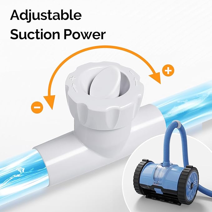 (2025 Upgrade) VINGLI Automatic Suction-Side Pool Vacuum Cleaner, Powerful Wall-Climbing Sweeper for Inground Pools, Includes 39.6ft Tangle-Free Hose (Blue&Gray)