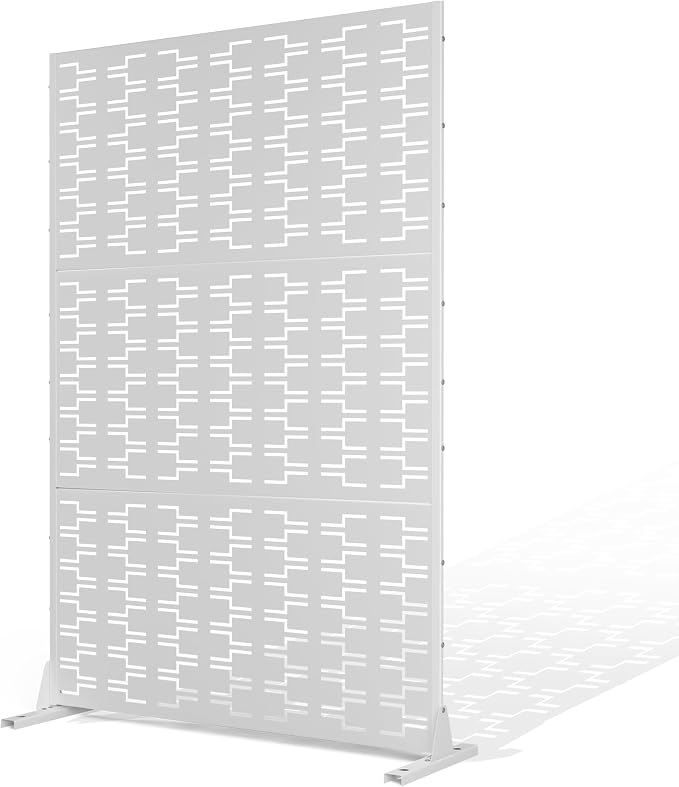 Outdoor Privacy Screen Metal Privacy Fence Freestanding Screen Fence, Decorative, Weather-Resistant, Privacy Protection, 72’’H×47’’W, White (3 Panels)