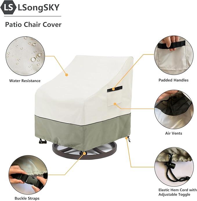 Outdoor Swivel Rocker Chair Covers 2 Pack,35 W x 37 D x 36 H inches,100% Waterproof Heavy Duty Outdoor Chair Covers,Patio Furniture Cover for Swivel Patio Chair,Beige&Grayish Green