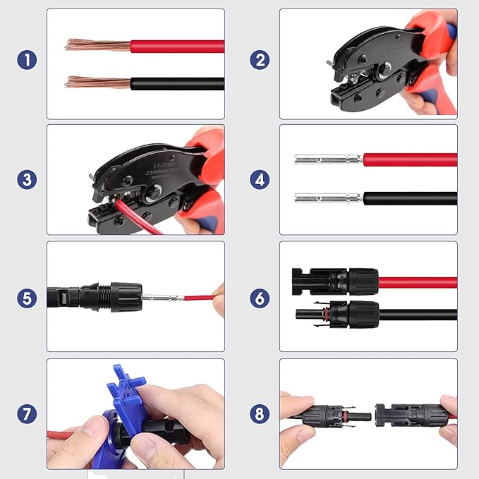 Solar Crimping Tool for Solar Panel Cable with 12 Pairs Solar Connectors, 1PCS Solar Crimper, 2 PCS Spanner Wrench, Crimper Tool for 2.5/4/6mm² Solar PV Wire