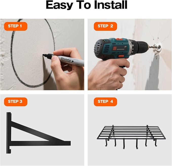 Colinktool Garage Wall Shelving, 2X4ft Garage Storage Rack,Heavy Duty Wall Mounted Storage Shelf With 12 pc Hooks-Each Loads 260lbs Metal Wall Shelf,Black,2Pack