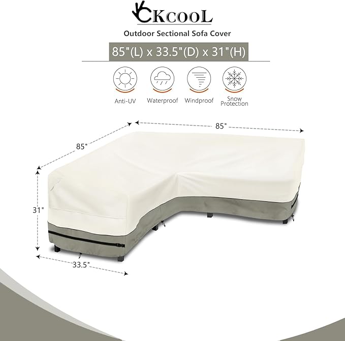 okcool Outdoor Sectional Cover,V Shaped Patio Furniture Covers for 5-Seater Outdoor Sectional Furniture Couch 85"(85''L) x 33.5''D x 31''H,White&Grayish Green