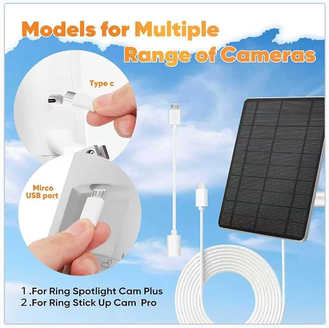 Solar Panel Compatible Camera Type C USB Port, with 9.8ft Cable, for Spotlight Cam Plus/Pro (Battery) Stick Up Cam/Pro Spotlight Cam Battery, IP66 Waterproof -2Pack