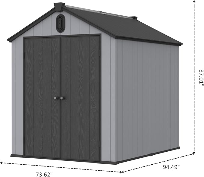 YOPTO 6x8 FT Outdoor Storage Shed with Hinge Door,Window & Air Vent,Outdoor Plastic Tool House W/Waterproof Tilted Roof,Heavy Duty Stroage Unit for Backyard,Patio,Lawn,Garden,Grey+Black