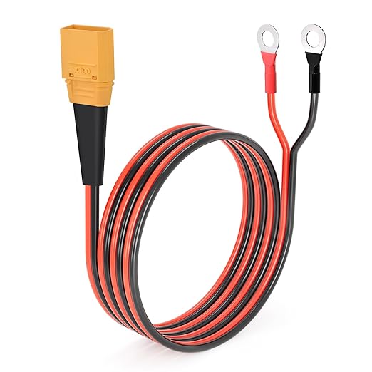 ELFCULB XT90 to O Ring Terminal Cable, 10AWG XT90 Male Connector to O Ring for RC Lipo Battery FPV Racing Drone Portable Power Station(6FT)