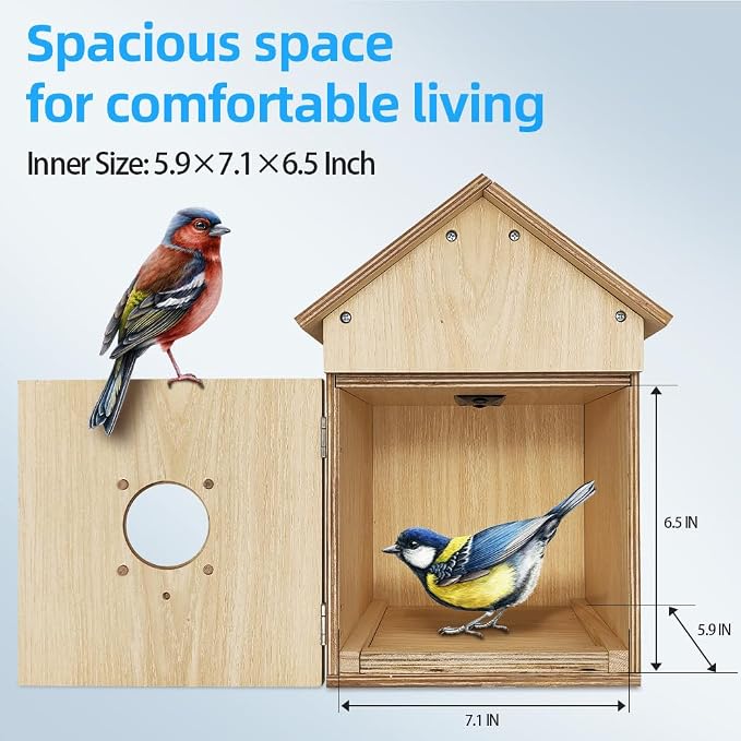 Bird House with WiFi Camera Solar Powered for Wireless Outdoors, HD View Nesting & Hatching, Box House for Bluebird Swallow Wren Chickadee, PIR Detection, SD Card & Cloud Storage, IR Night Vision IP65