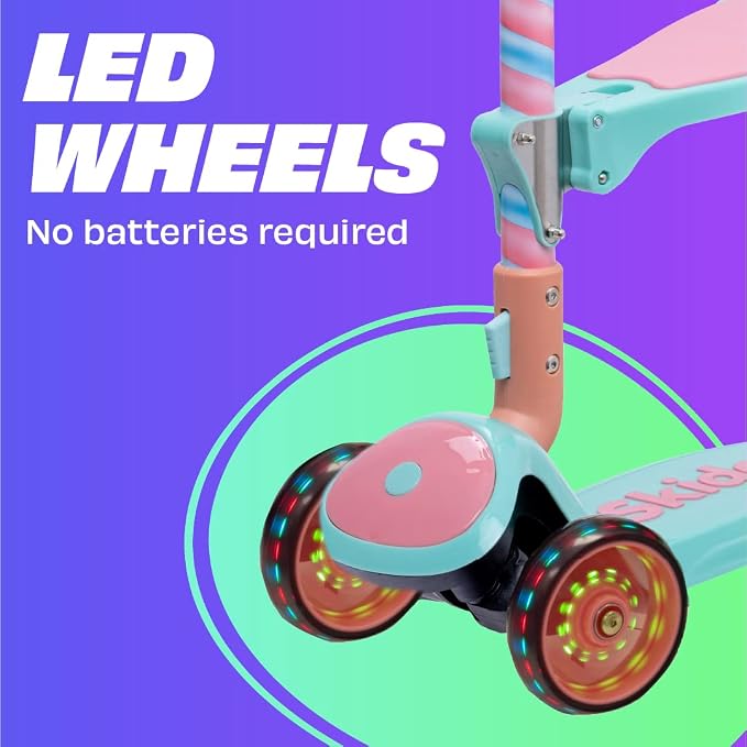 SKIDEE Kick Scooter for Kids Ages 3-5 | Foldable 3 Wheel Scooter with Lean-to-Steer, Adjustable Height, Removable Seat & LED Light Wheels | Toddler Scooter Up to 12 Year Old Boys/Girls