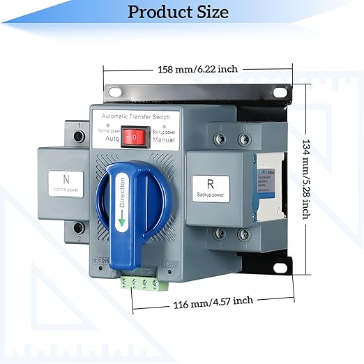JONAS C AC110V 63A 2P Automatic Transfer Switch, Solar Mini ATS, Generator Dual Power Changeover Switch, 50Hz/60Hz Auto Dual Power Switch for Rv, Lv Power