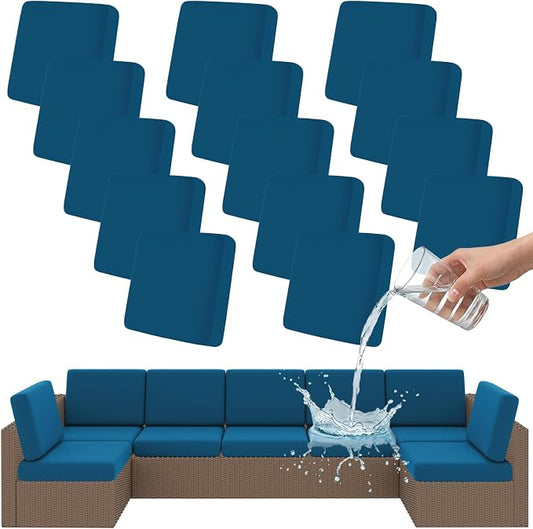 Smiry Waterproof Patio Cushion Covers, Stretch Outdoor Couch Slipcovers Replacement Washable Furniture Protector Sofa Chair Seat Cover for Dogs and Pets (14 Pcs, Peacock Blue)