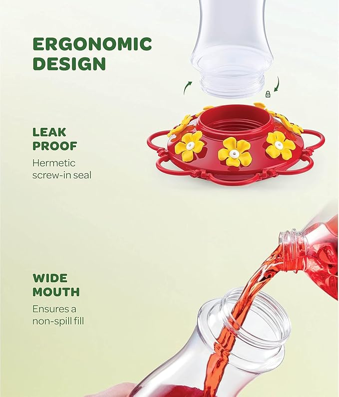 Hummingbird Feeder 20 oz. [2 Pack] Plastic Hummingbird Feeders for Outdoors - with Built-in Ant Guard - Circular Perch with 7 Feeding Ports - Wide Mouth for Easy Filling/2 Part Base for Easy Cleaning