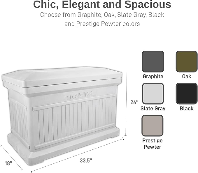 RTS Home Accents ParcelWirx Premium Horizontal Storage Cabinet/Package Delivery Box with Lift Off Lid, Slate Grey