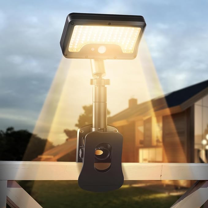 Clip on Solar Lights Outdoor with Motion Sensor, 360°Rotatable & Vertically Adjustable Solar Fence Lights with 92 LEDs (600 LM, 3000 K), IP65 Waterproof Security Light for Chain Link, Gutter, Camping