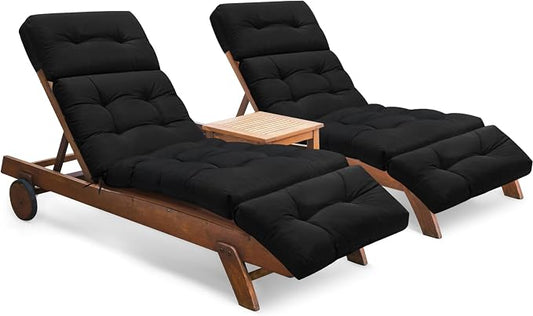 Chaise Lounge Cushions Outdoor Set of 2, 74.4 x 22 x 4.7 Inches Thickened Lounge Chair Cushions Waterproof for Outdoor Furniture with Ties, Non-Slip Patio Pool Chaise Lounge Cushions, Black