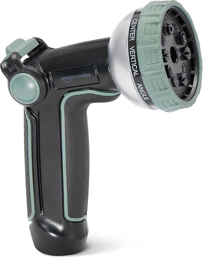 Amazon Basics 10 Spray Patterns Garden Hose Nozzle with Rotating Head, Black