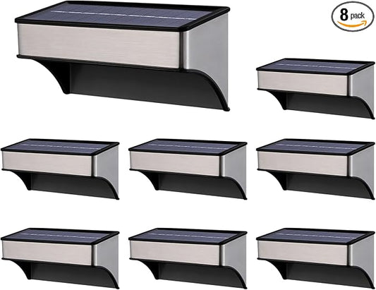 Solar Deck Lights 8 Pack Outdoor Waterproof - Step Lights for Stairs & Fence, 8 Color Changing Security Lighting with Auto On/Off, Wall Lights for Patio/Yard/Pathway (Warm/Cool White + RGB)