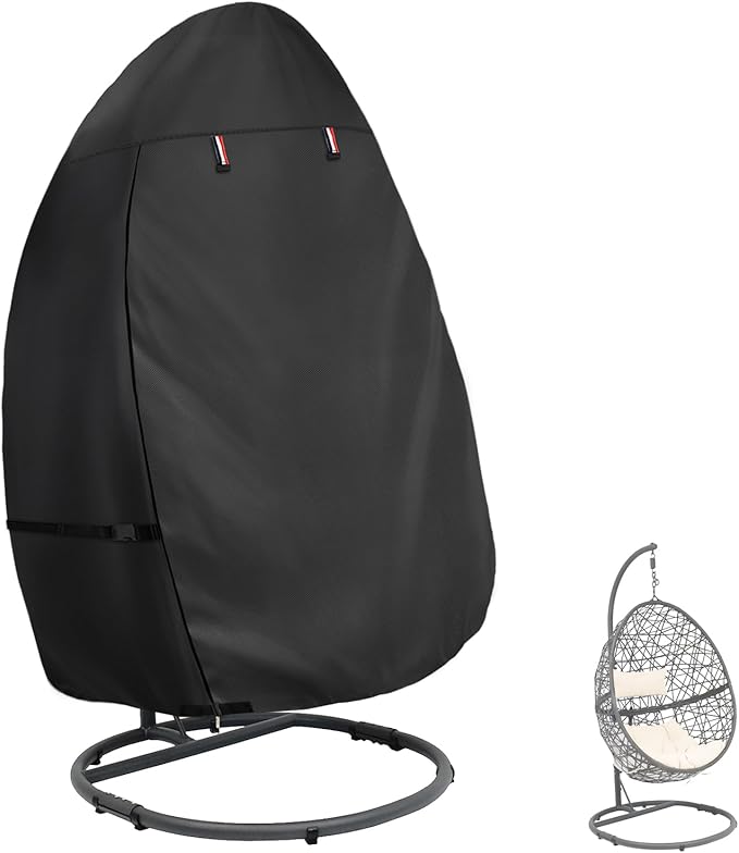 okcool Patio Hanging Egg Chair Cover, Waterproof Heavy Duty Outdoor Single Seat Swing Egg Chair with Stand Cover(Black,45″W x 33″D x 68″H)