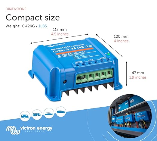 Victron Energy Orion-Tr DC to DC Converter - 24/48-Volt 2.5 amp 120-Watt - IP43 Protected - for Dual Battery Systems - Isolated