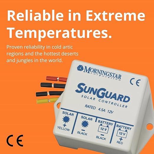 Morningstar Sunguard 4.5A PWM Solar Charge Controller (SG-4) - Intelligent Solar Panel Regulator. Supports 12V Batteries, Outdoor Rated, Highly Reliable and Easy to Install - Designed in the USA