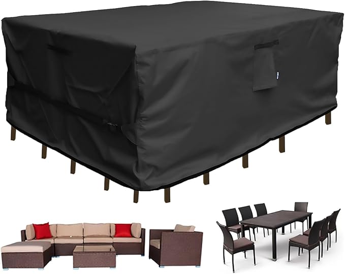 Patio Furniture Set Cover Waterproof Rectangular Heavy Duty 600D Outdoor Sectional Sofa Couch Cover Large Outside Dining Table and Chairs Covers Patio Conversation Set Cover Black 127 x 63.5 Inch