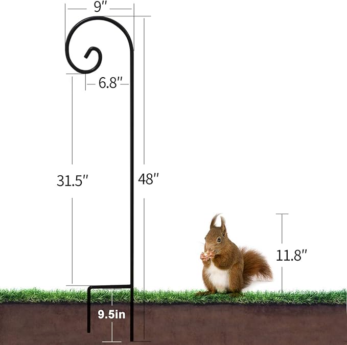 BEAU JARDIN Shepherd Hook 48 Inch 5 Pack One Piece Structure No Assembly Required 2/5 Inch Heavy Duty Solid Metal Shepards for Garden Outdoor Plants Lantern Mason Jar Wind Chimes Wedding Small
