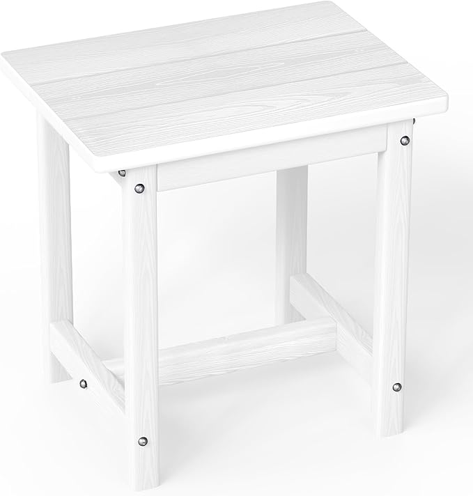 Outdoor Side Table – 17" HDPE Adirondack Side Table,Sturdy Small Outdoor Tables, Weather-Resistant & Easy Assembly Patio End Tables for Garden, Balcony, Porch & Poolside (White)