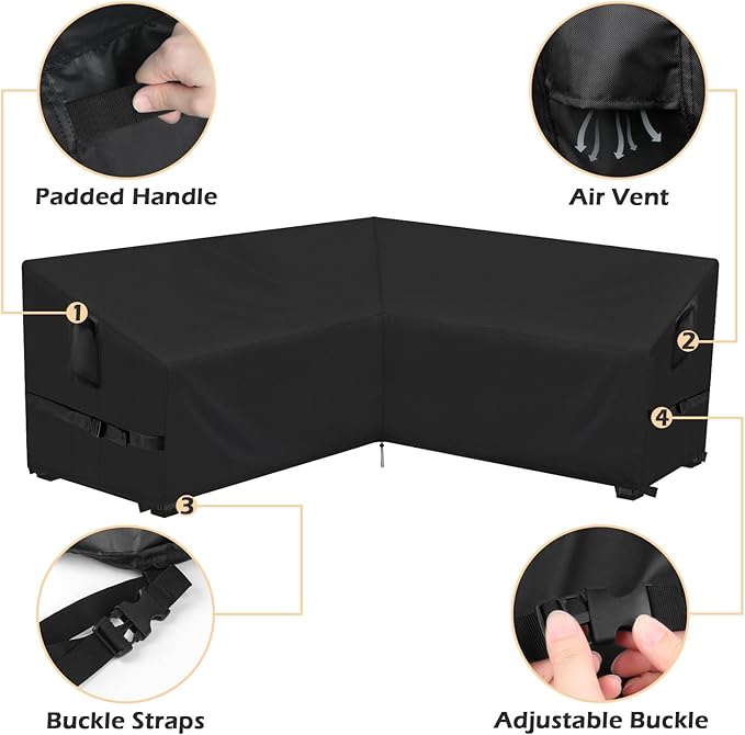 Outdoor V-Shaped Sectional Sofa Cover fit 130" x 130", 129" x 129", 128" x 128" L-Shaped Sofa, Waterproof Patio Couch Covers Outdoor Furniture Covers for Winter, 130"L x 32"W x 30"H